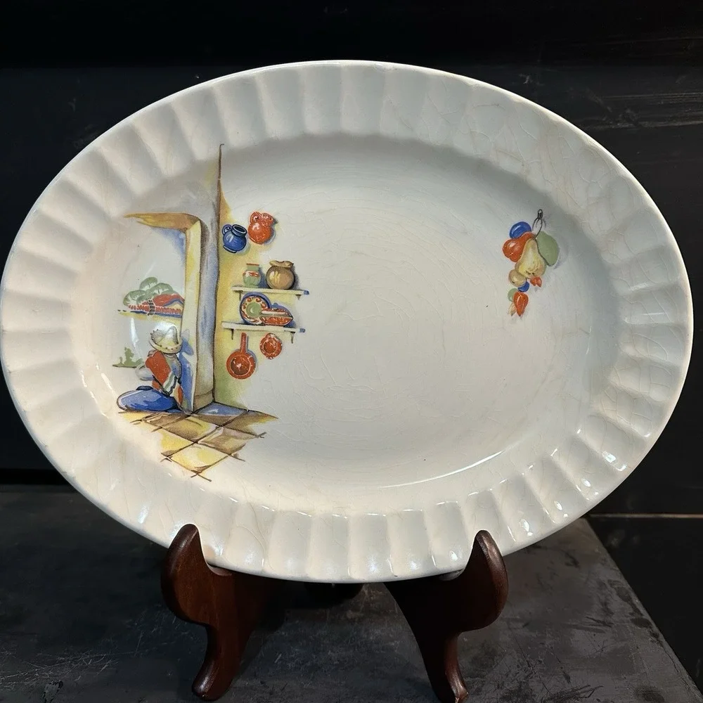 VTG 1940 Edwin M Knowles Semi Vitreous Tia Juana Oval Serving Platter‎ 13